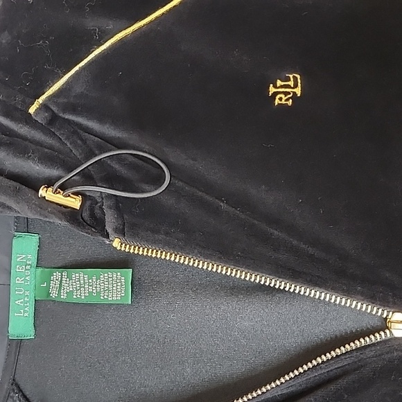 Ralph Lauren Black Velour Women's Jacket with Gold Accents Hoodie - Picture 3 of 8